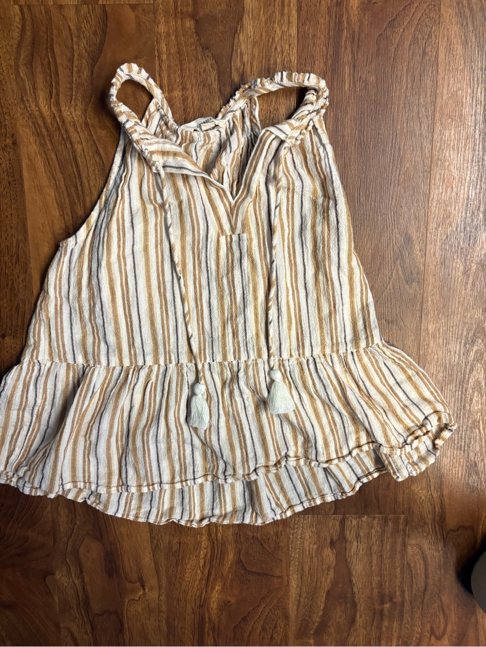 Lucky Brand Striped Tassel Peplum Camisole - Cream & Tan